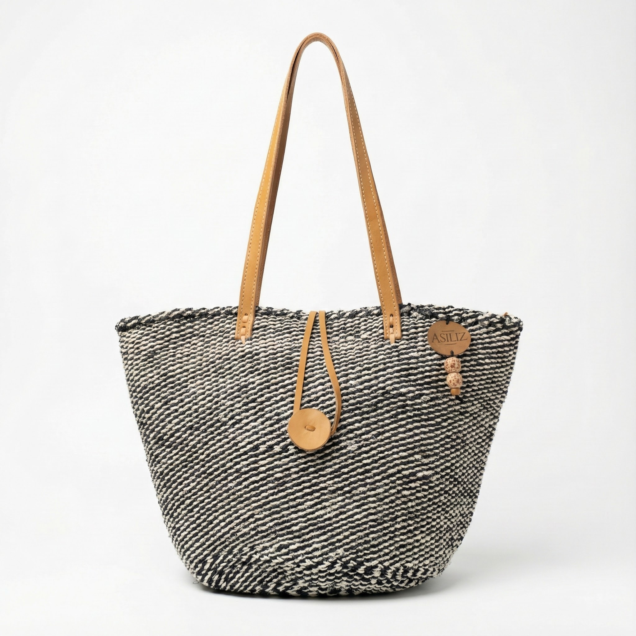 Sisal Tote Bag - Black & White 14"