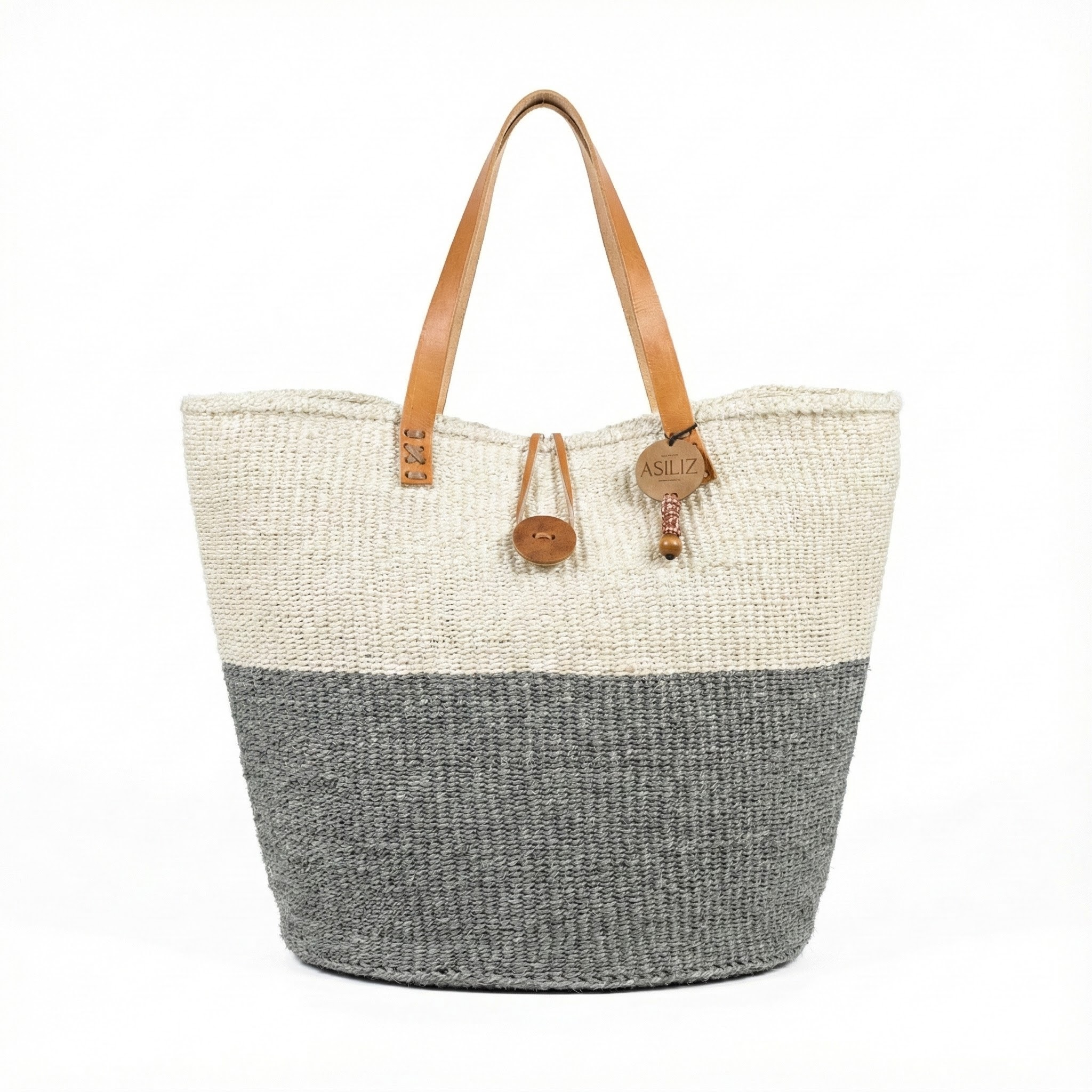 Sisal Tote Bag - Gray & White Solid 14"