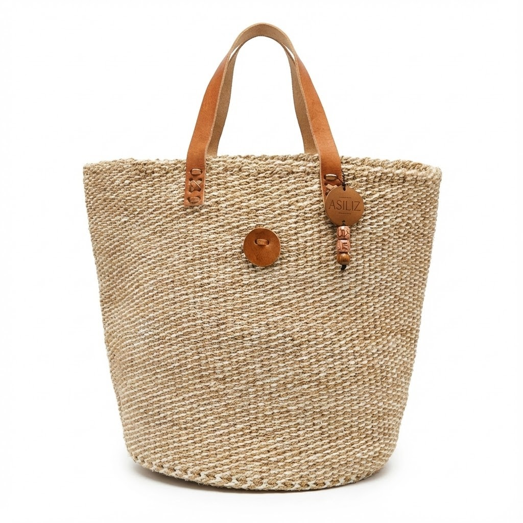 Sisal Tote Bag - Handwoven Natural & White Speck 14"