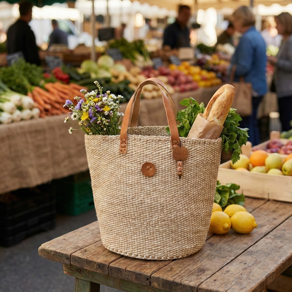 Sisal Tote Bag - Handwoven Natural & White Speck 14"