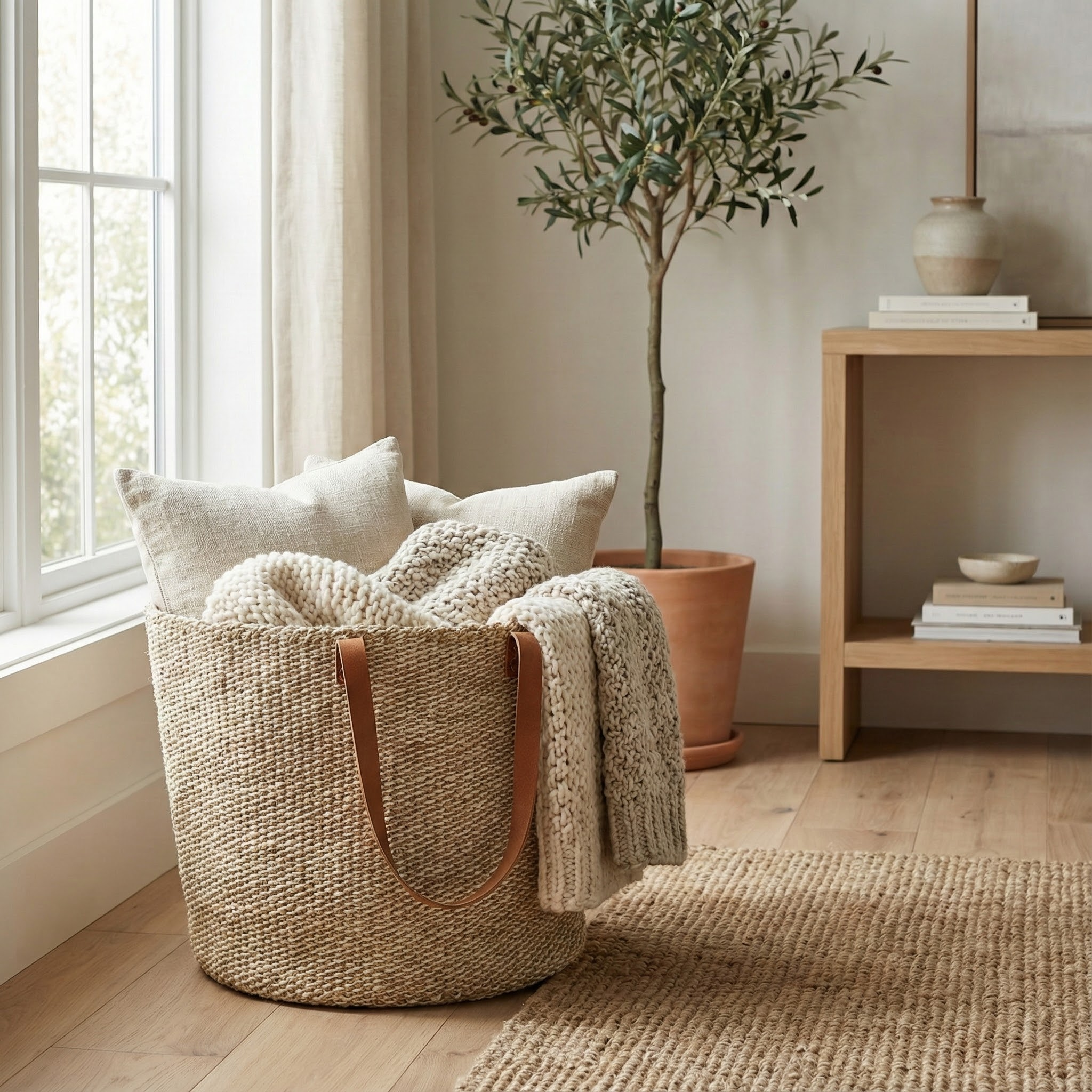 Sisal Tote Bag - Handwoven Natural & White Speck 14"