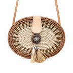 Crossbody Purse - Natural Handwoven Oval Boho Purse with Tassel