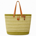 Sisal Tote Bag - Green & White Striped 14"