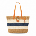 Sisal Tote Bag - Handwoven Natural, White & Navy 12"