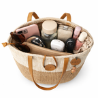 Handwoven two-tone sisal tote bag with leather handles handmade by women artisans in Kenya by Asiliz.