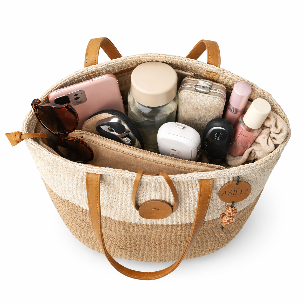 Handwoven two-tone sisal tote bag with leather handles handmade by women artisans in Kenya by Asiliz.