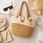 Handwoven two-tone sisal tote bag with leather handles handmade by women artisans in Kenya by Asiliz.