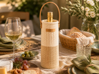 Wine Holder Neutral / Natural Tone Handwoven with Leather Strap