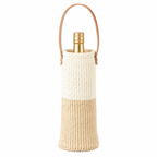Wine Holder Neutral / Natural Tone Handwoven with Leather Strap
