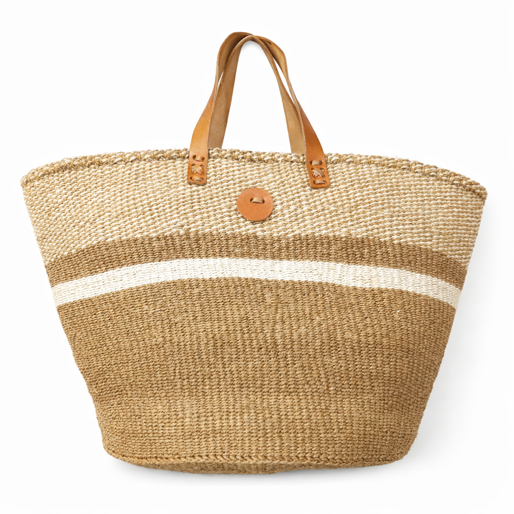 Sisal Tote Bag - Neutral and White 14"