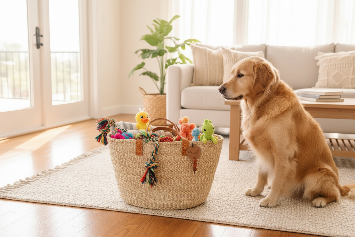 Sisal Storage Basket - Handwoven with Leather Handles