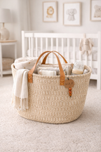 Sisal Storage Basket - Handwoven with Leather Handles