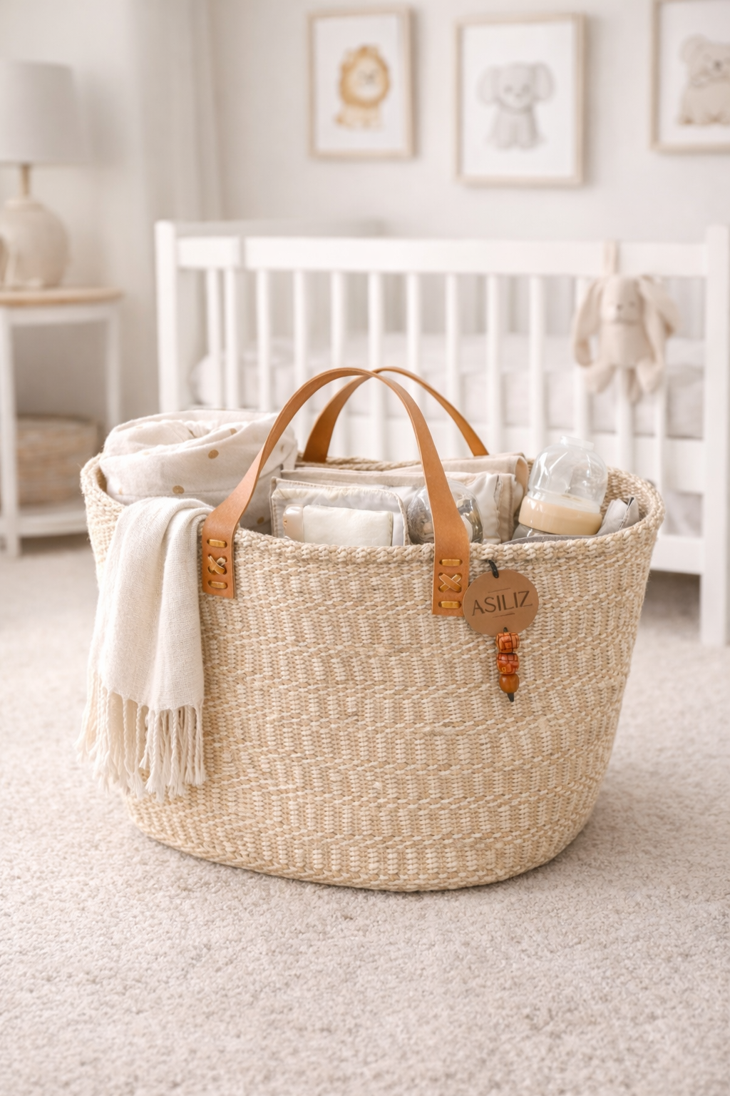 Sisal Storage Basket - Handwoven with Leather Handles
