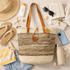 Sisal Tote Bag - Handwoven Natural & White 14"