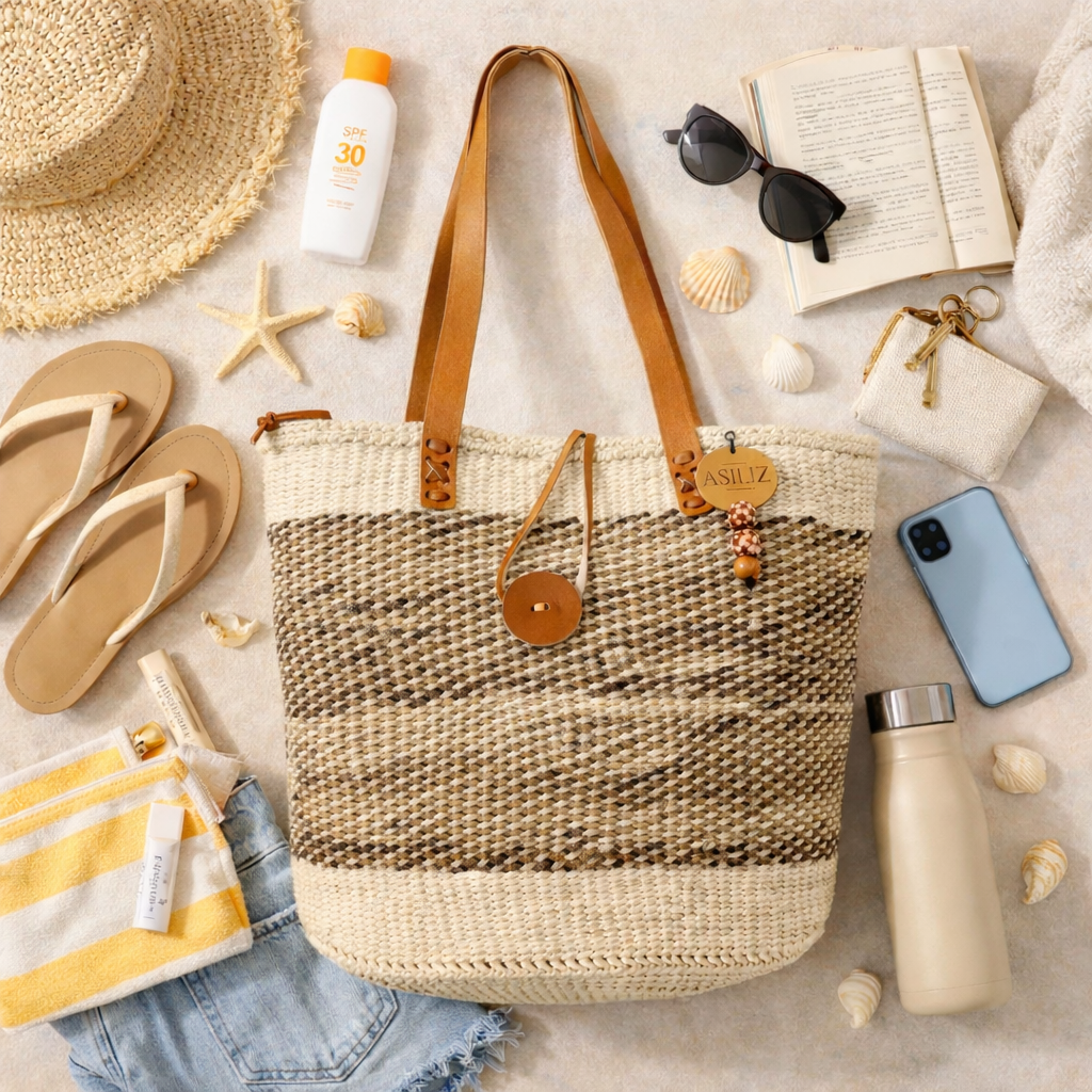 Sisal Tote Bag - Handwoven Natural & White 14"