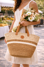 Sisal Tote Bag - Neutral and White 14"