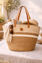 Sisal Tote Bag - Neutral and White 14"