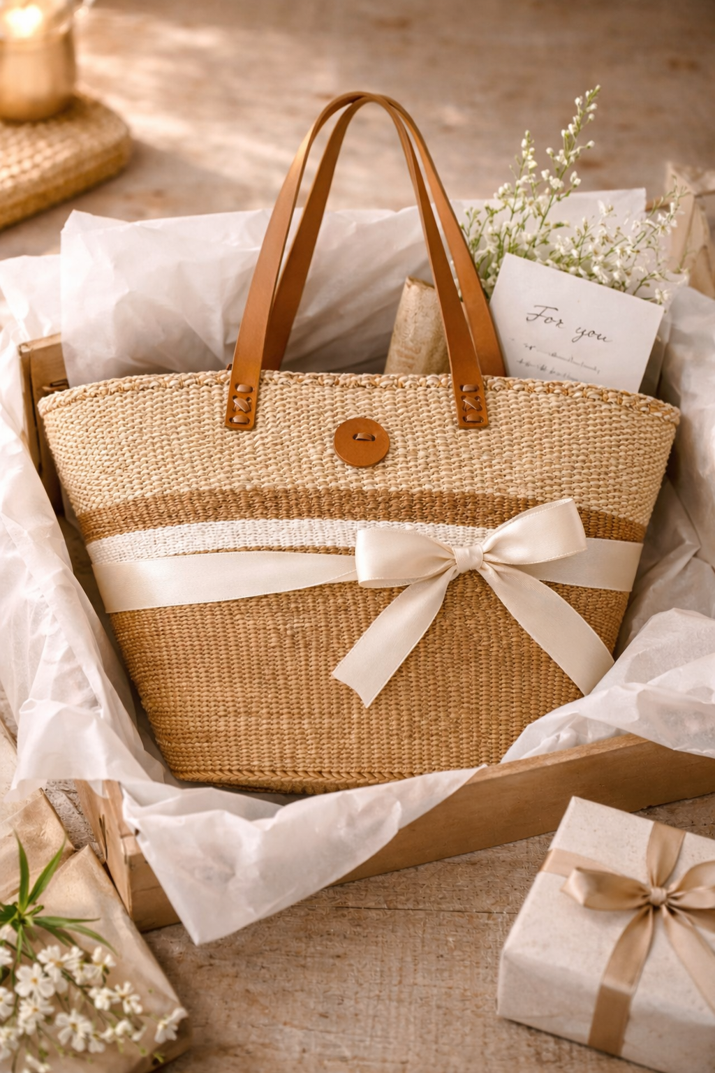Sisal Tote Bag - Neutral and White 14"