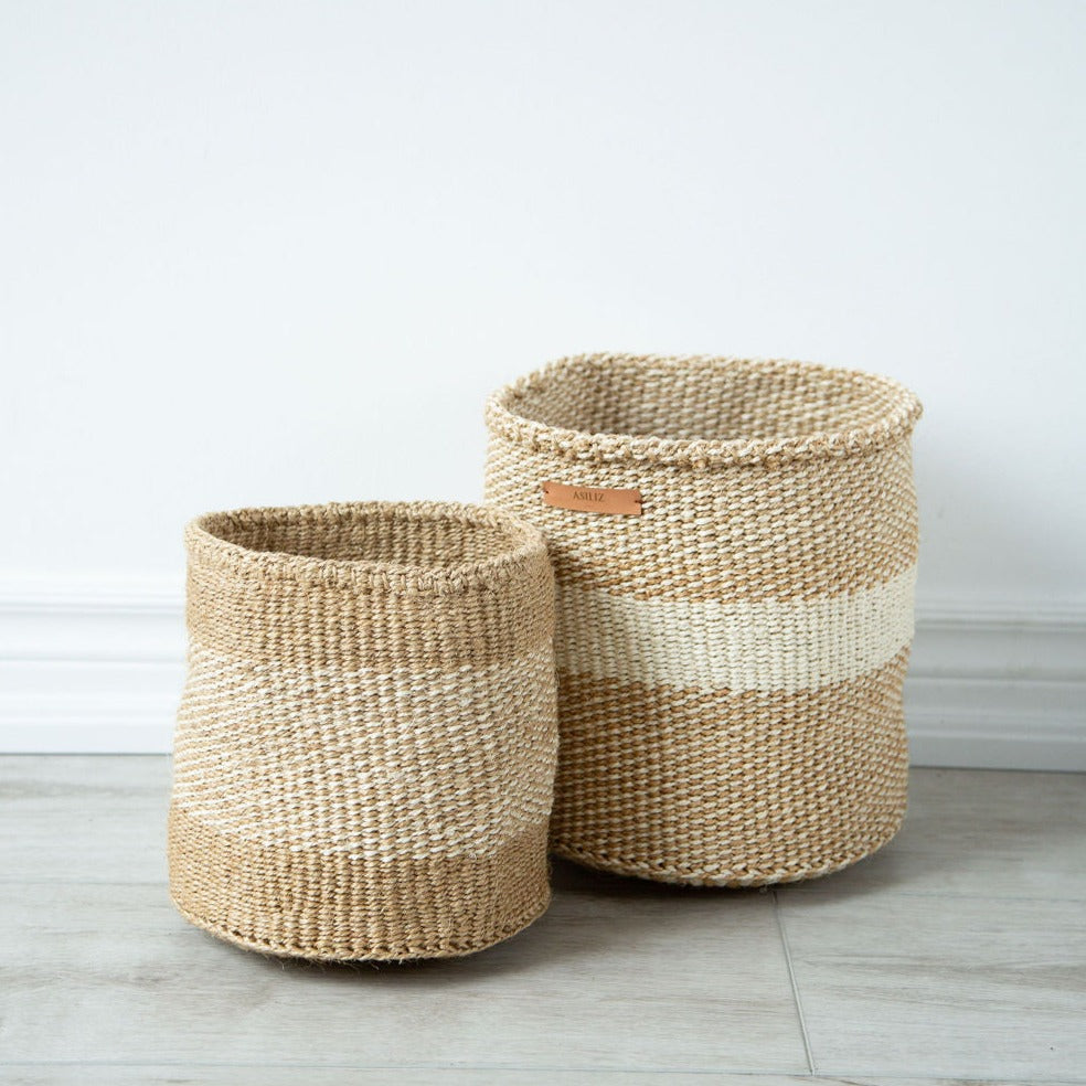 Natural and Beige Stripe Sisal Basket - Asiliz