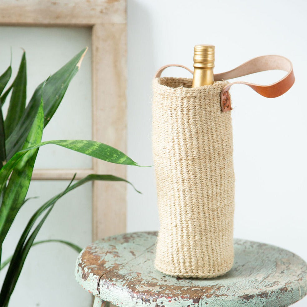 Sisal Wine Holders with Leather Handle - Asiliz