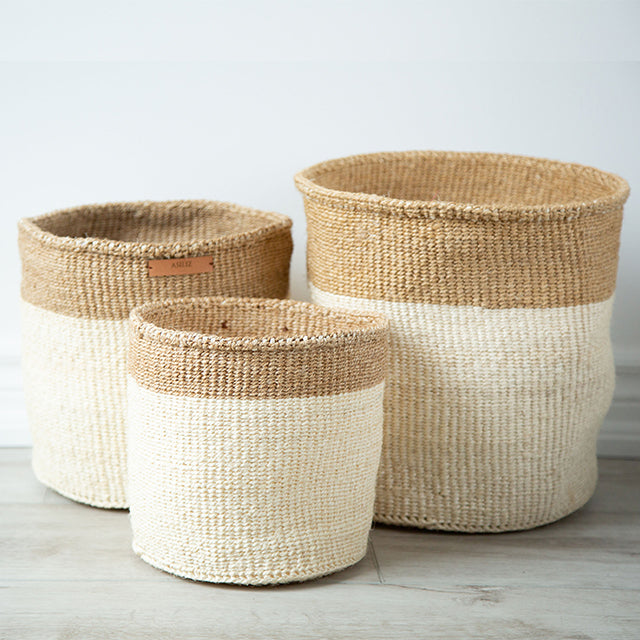 Tan and Beige Sisal Basket