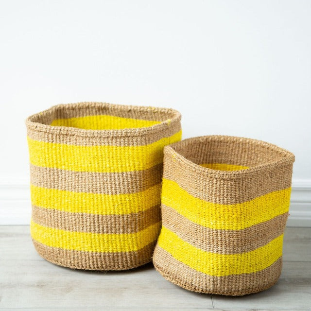 Natural and Yellow Striped Sisal Basket - Asiliz